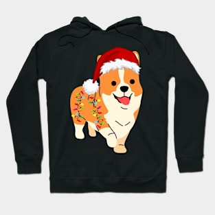 Corgi Holiday Christmas Light - Funny Corgi Lights Christmas in Santa Hat Holiday Santa Hoodie